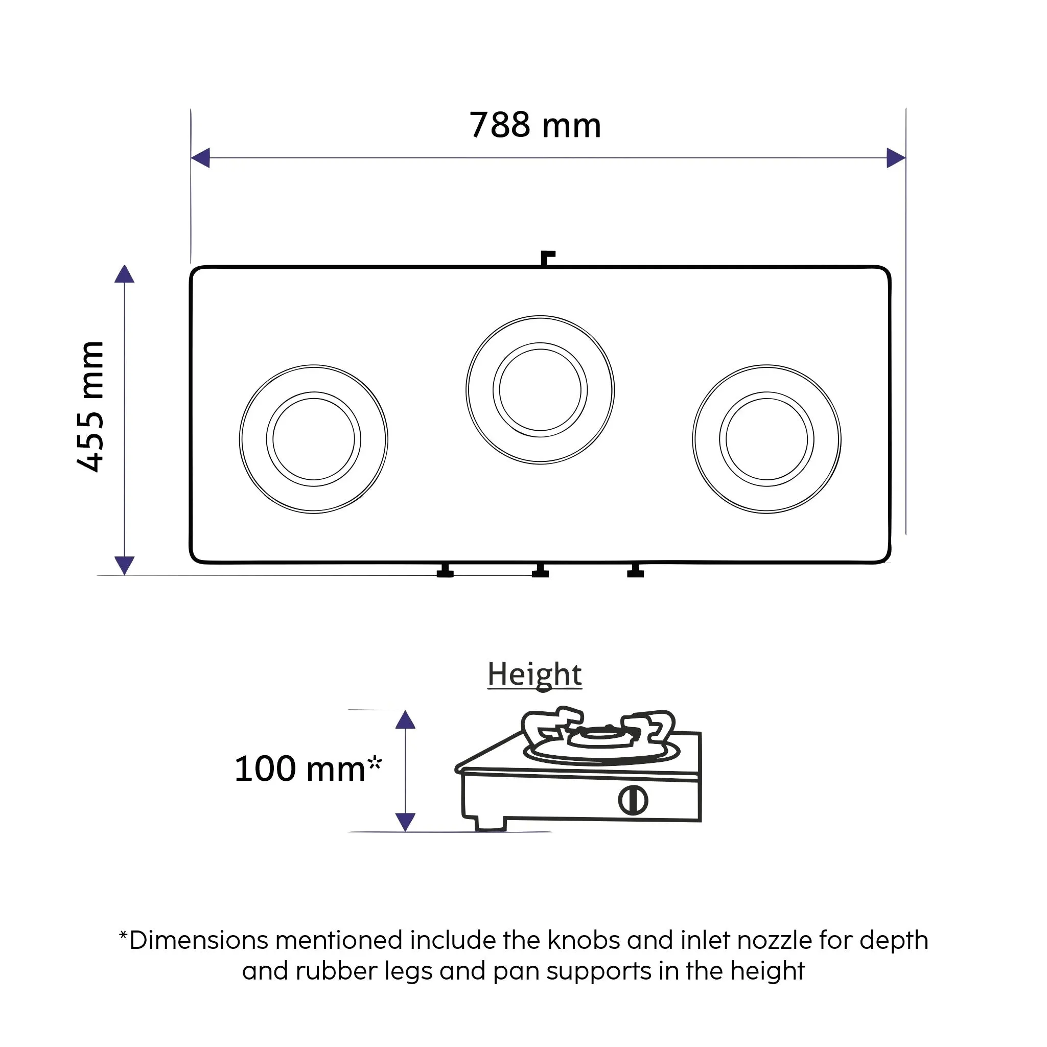 3 Burner Ultra Slim Mirror Glass Gas Stove with High Flame Forged Brass Burner - Manual / Auto Ignition (1035 US MI)