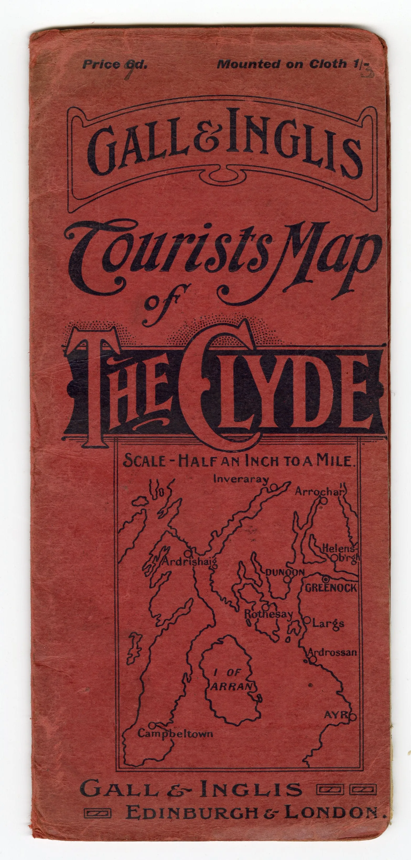 Antique 1920s Gall & Ingalis Tourists Map of The Clyde, Scotland, United Kingdom