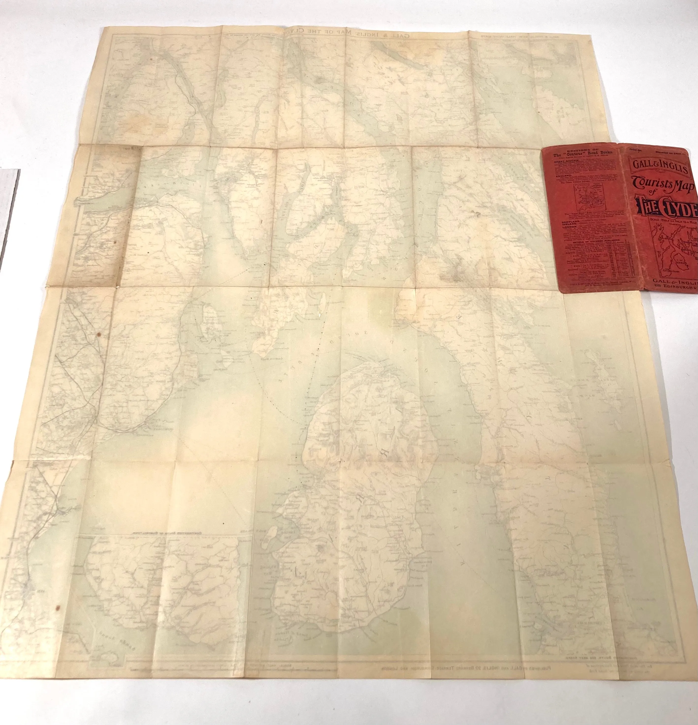 Antique 1920s Gall & Ingalis Tourists Map of The Clyde, Scotland, United Kingdom