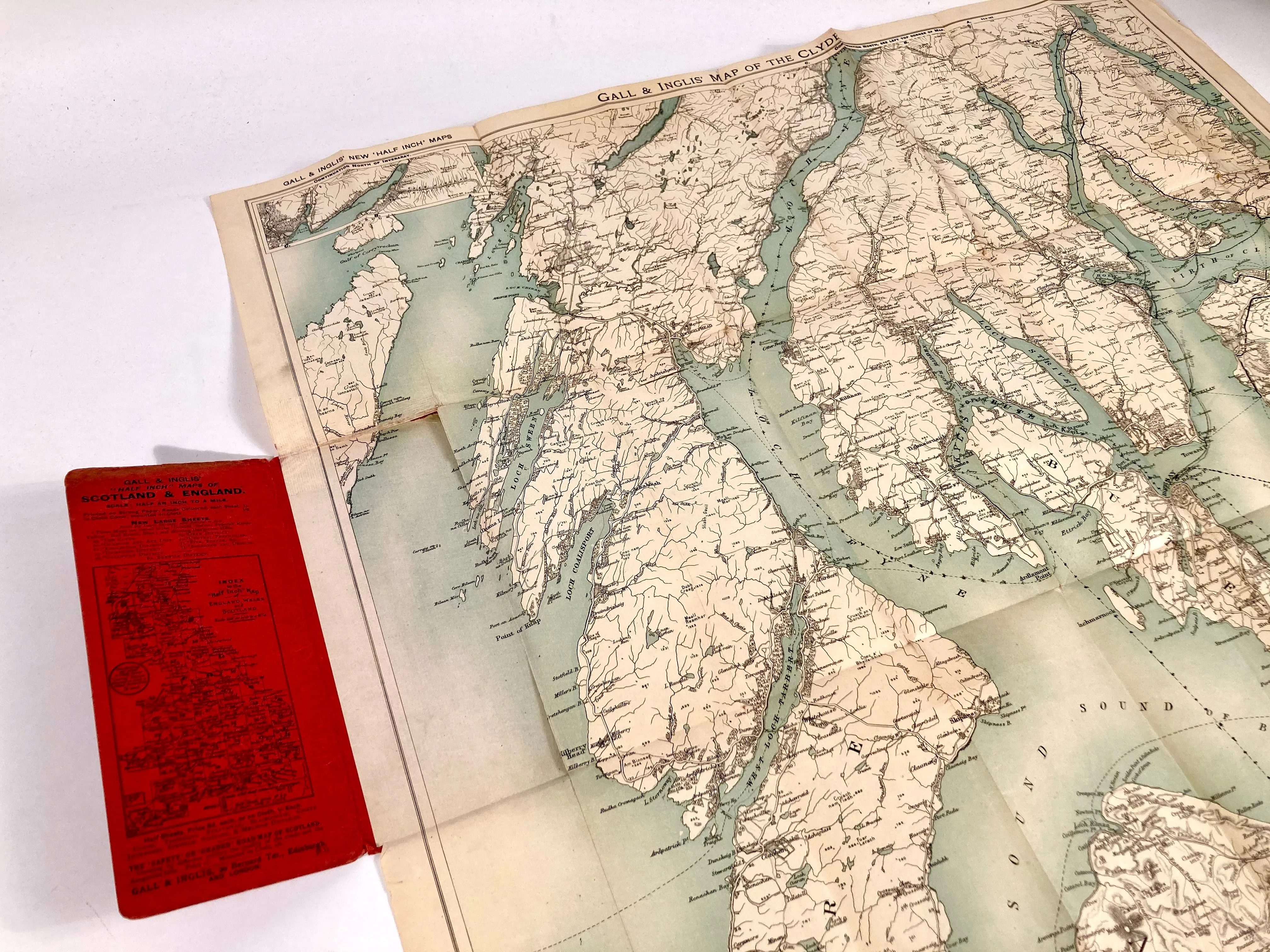 Antique 1920s Gall & Ingalis Tourists Map of The Clyde, Scotland, United Kingdom