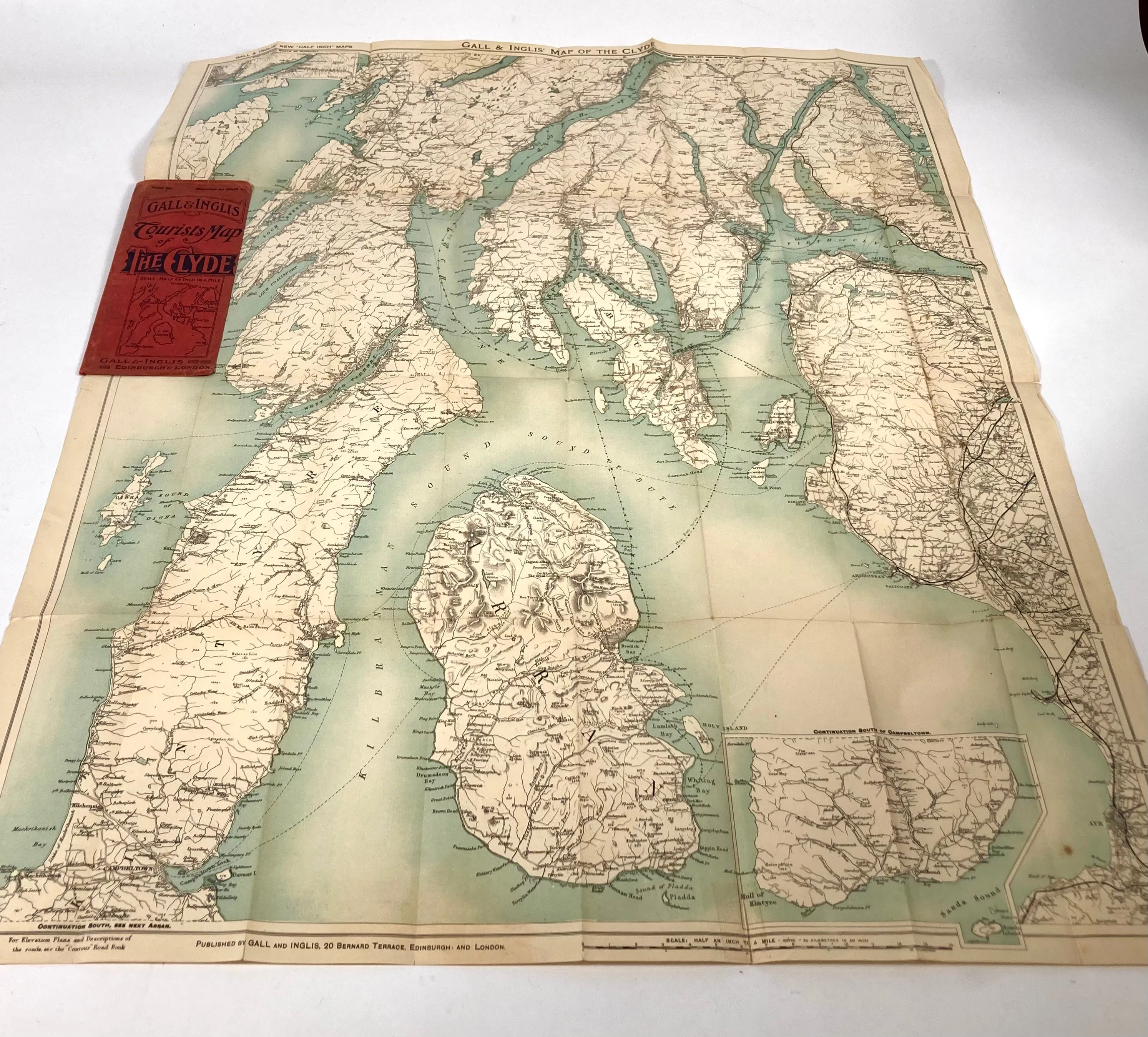 Antique 1920s Gall & Ingalis Tourists Map of The Clyde, Scotland, United Kingdom