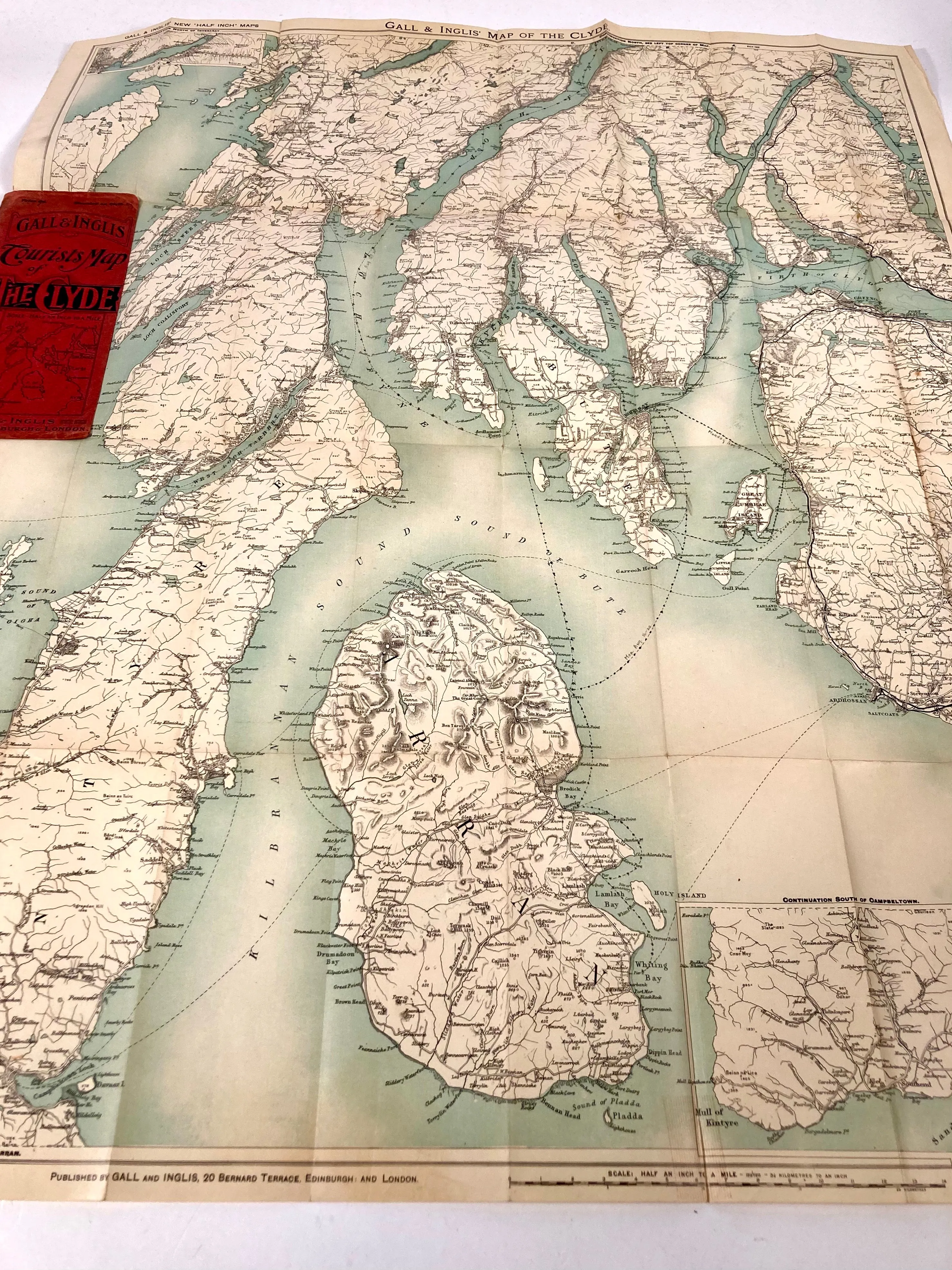 Antique 1920s Gall & Ingalis Tourists Map of The Clyde, Scotland, United Kingdom