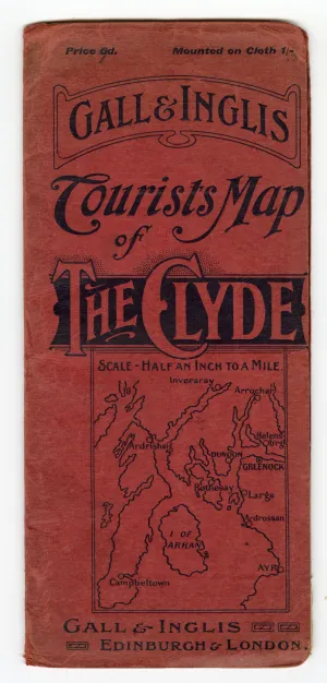 Antique 1920s Gall & Ingalis Tourists Map of The Clyde, Scotland, United Kingdom