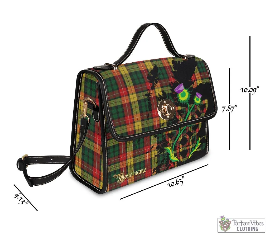 Buchanan Tartan Waterproof Canvas Bag with Scotland Map and Thistle Celtic Accents