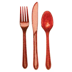 Bulk Red Glitz Glitter Assorted Cutlery (288 per Case)