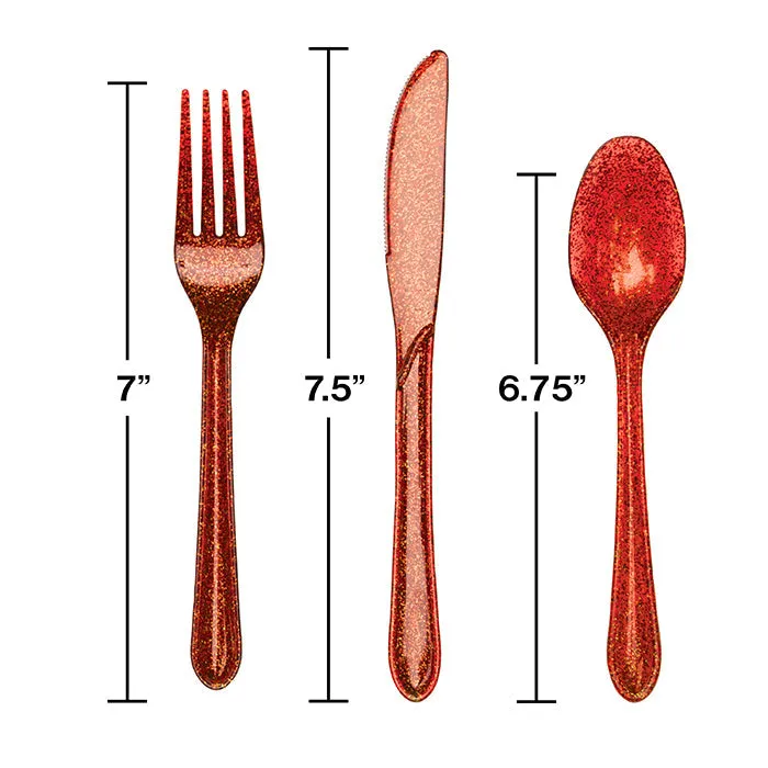 Bulk Red Glitz Glitter Assorted Cutlery (288 per Case)