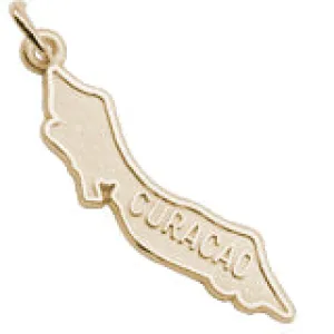 Curacao Map W/Border Charm in Yellow Gold Plated