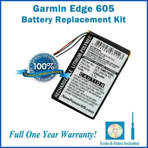 Garmin Edge 605 Battery Replacement Kit with Tools, Video Instructions and Extended Life Battery