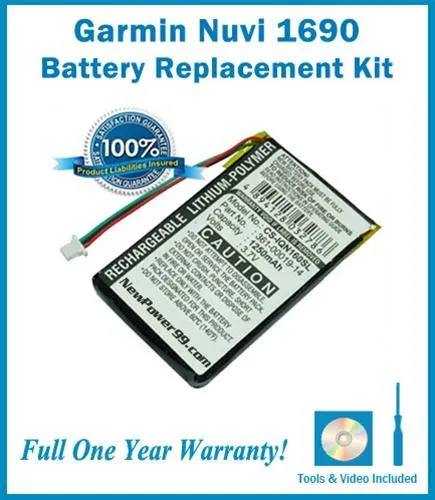 Garmin Nuvi 1690 Battery Replacement Kit with Tools, Video Instructions and Extended Life Battery