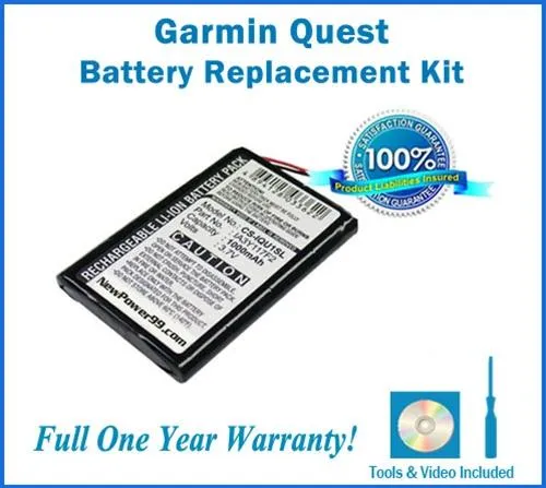Garmin Quest 1 Battery Replacement Kit with Tools, Video Instructions and Extended Life Battery