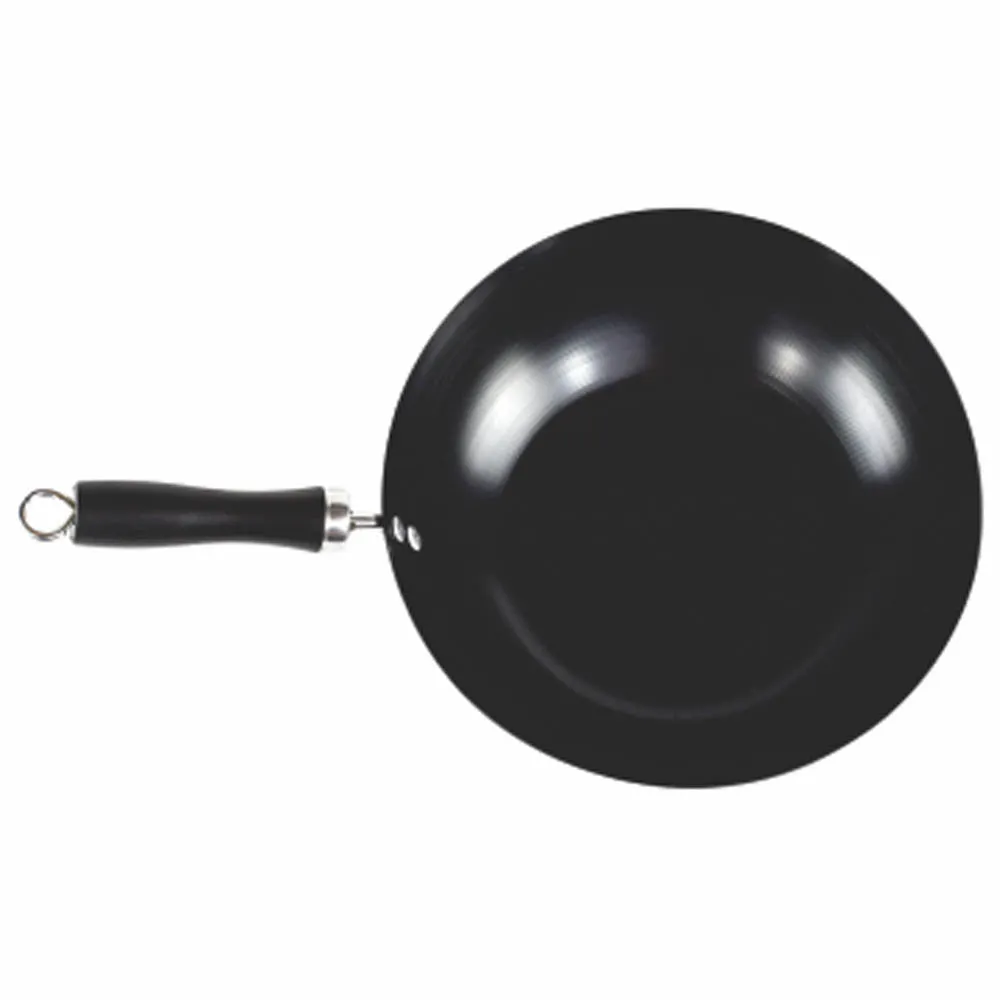 Gourmet Chef Stir Fry Wok With Bakelite Riveted Handles - Easy Clean Deep Frying Pan, 12 inch, Black