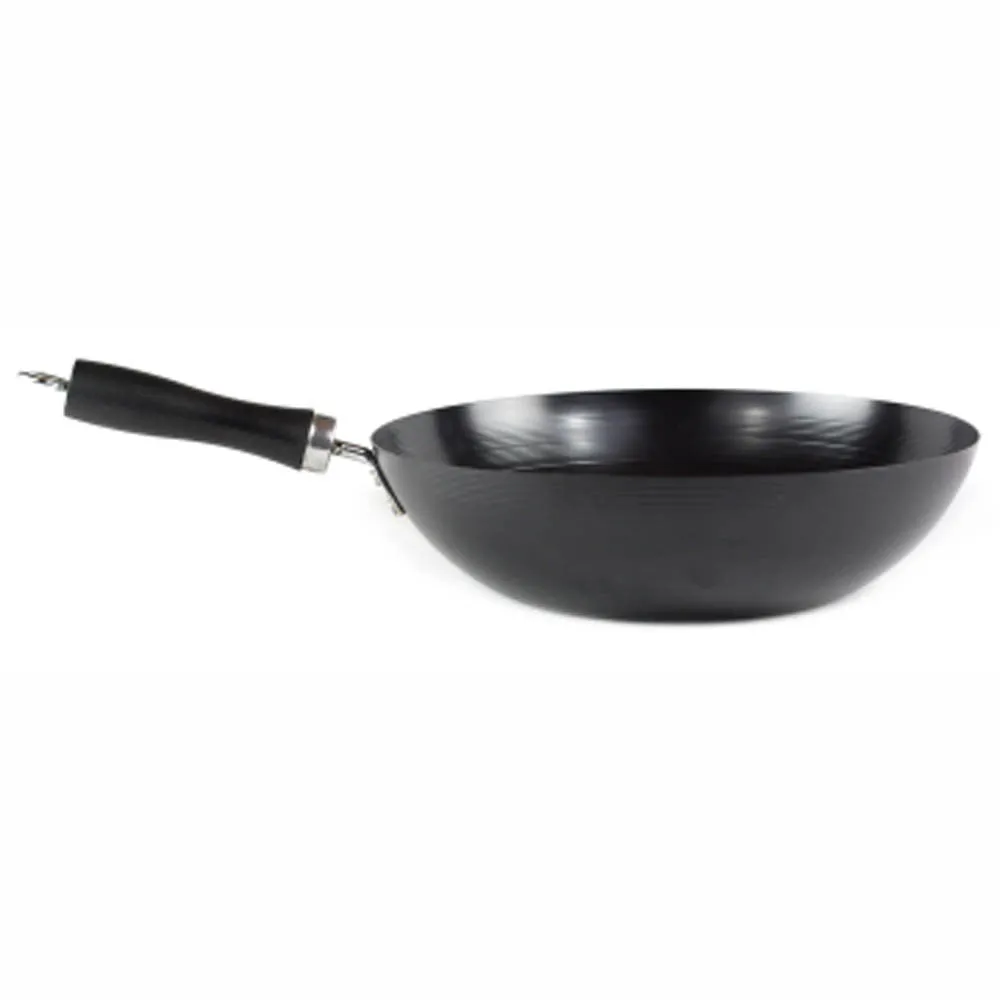 Gourmet Chef Stir Fry Wok With Bakelite Riveted Handles - Easy Clean Deep Frying Pan, 12 inch, Black