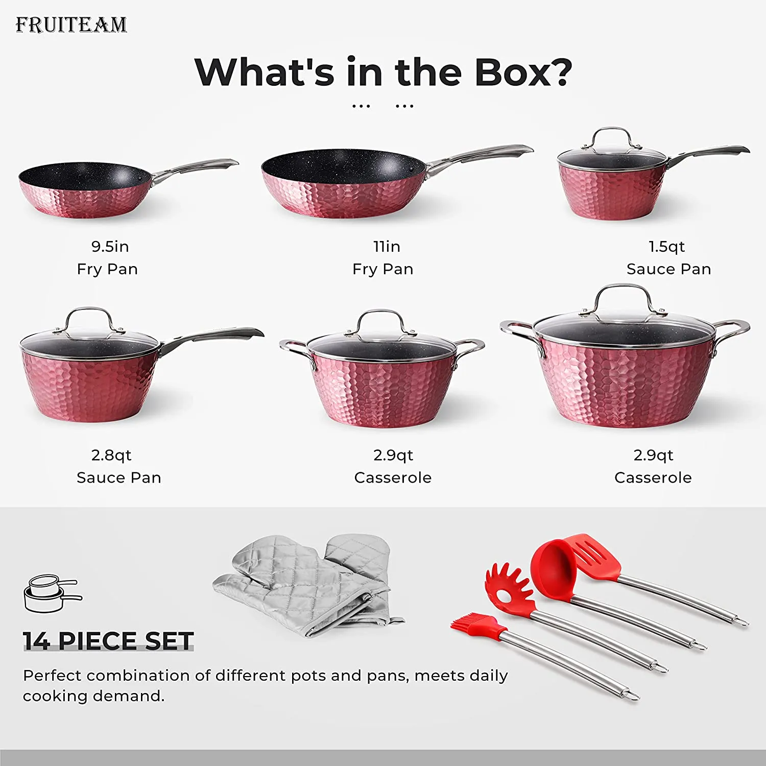 Hammered Cookware 14-Piece Pots Pan Set with Non-stick