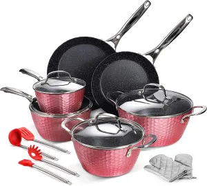 Hammered Cookware 14-Piece Pots Pan Set with Non-stick