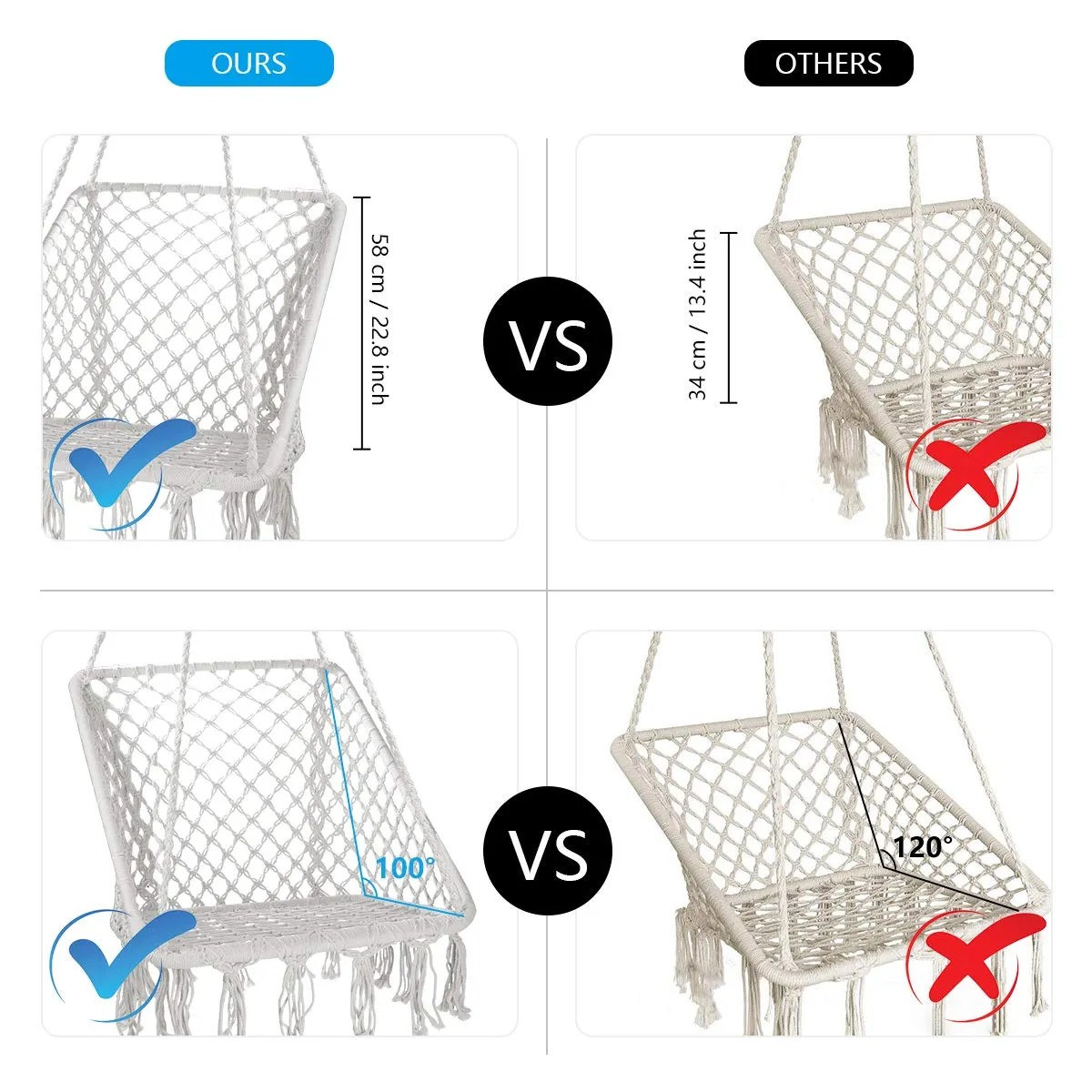 Hanging Hammock Chair Macrame Swing - E EVERKING