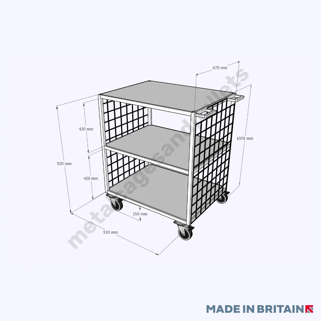 Heavy Duty Industrial Table/Shelf Trolley (Mesh Sides)