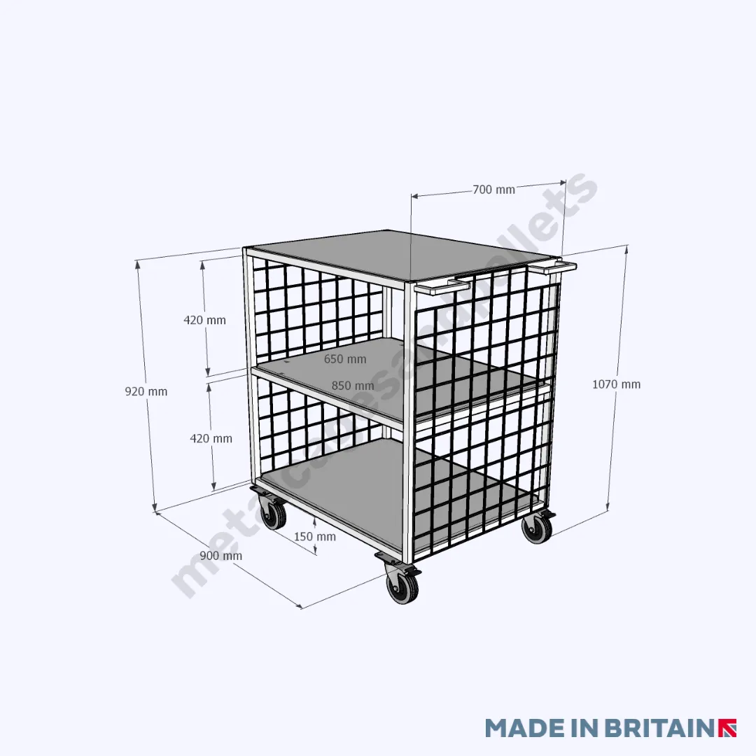 Heavy Duty Industrial Table/Shelf Trolley (Mesh Sides)