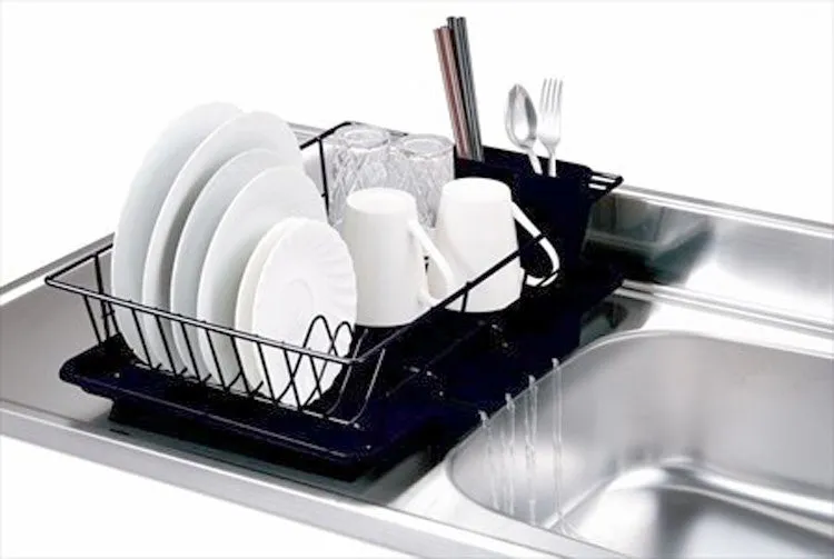 Home Basics 3-Piece Dish Drainer With Cutlery Holder, Black