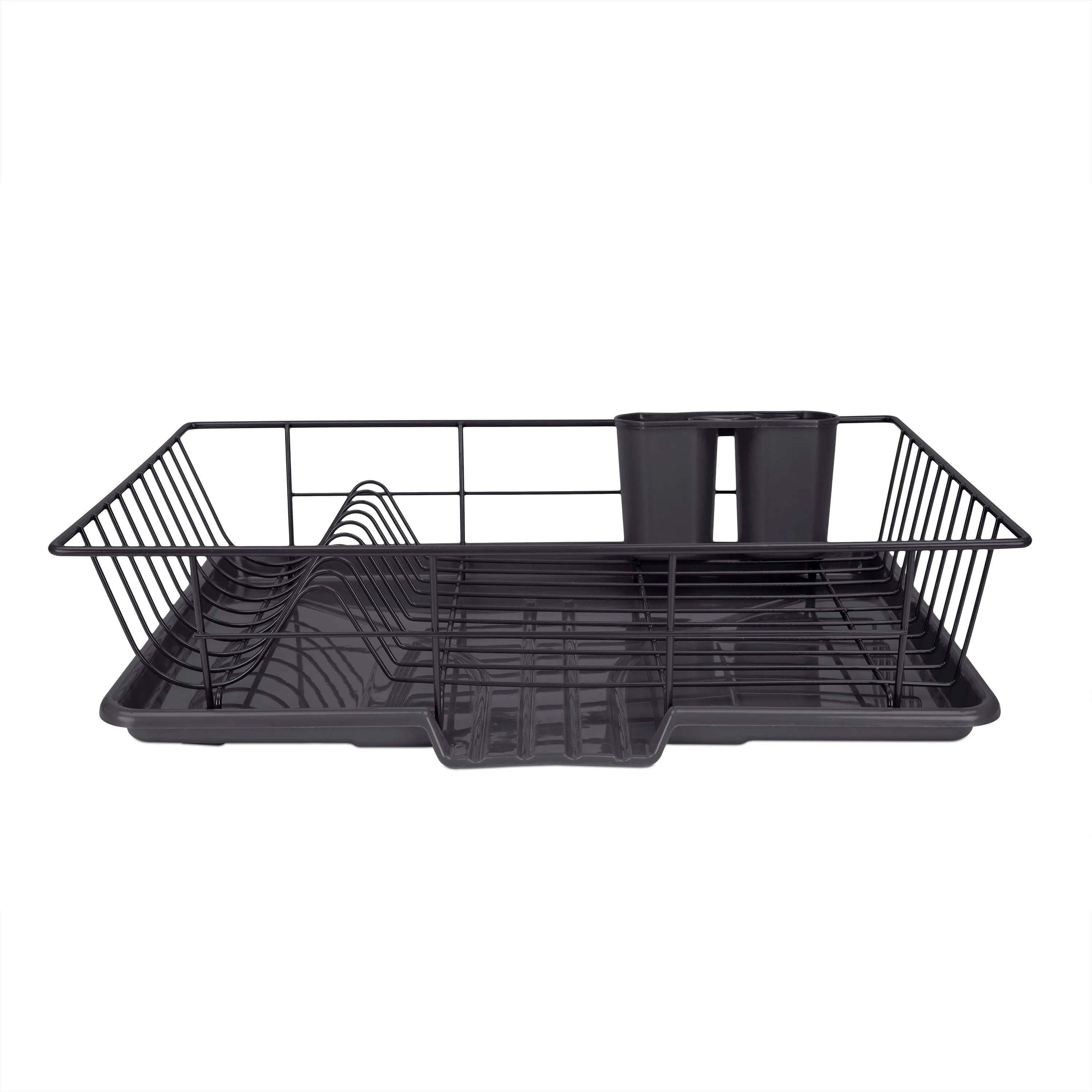 Home Basics 3-Piece Dish Drainer With Cutlery Holder, Black