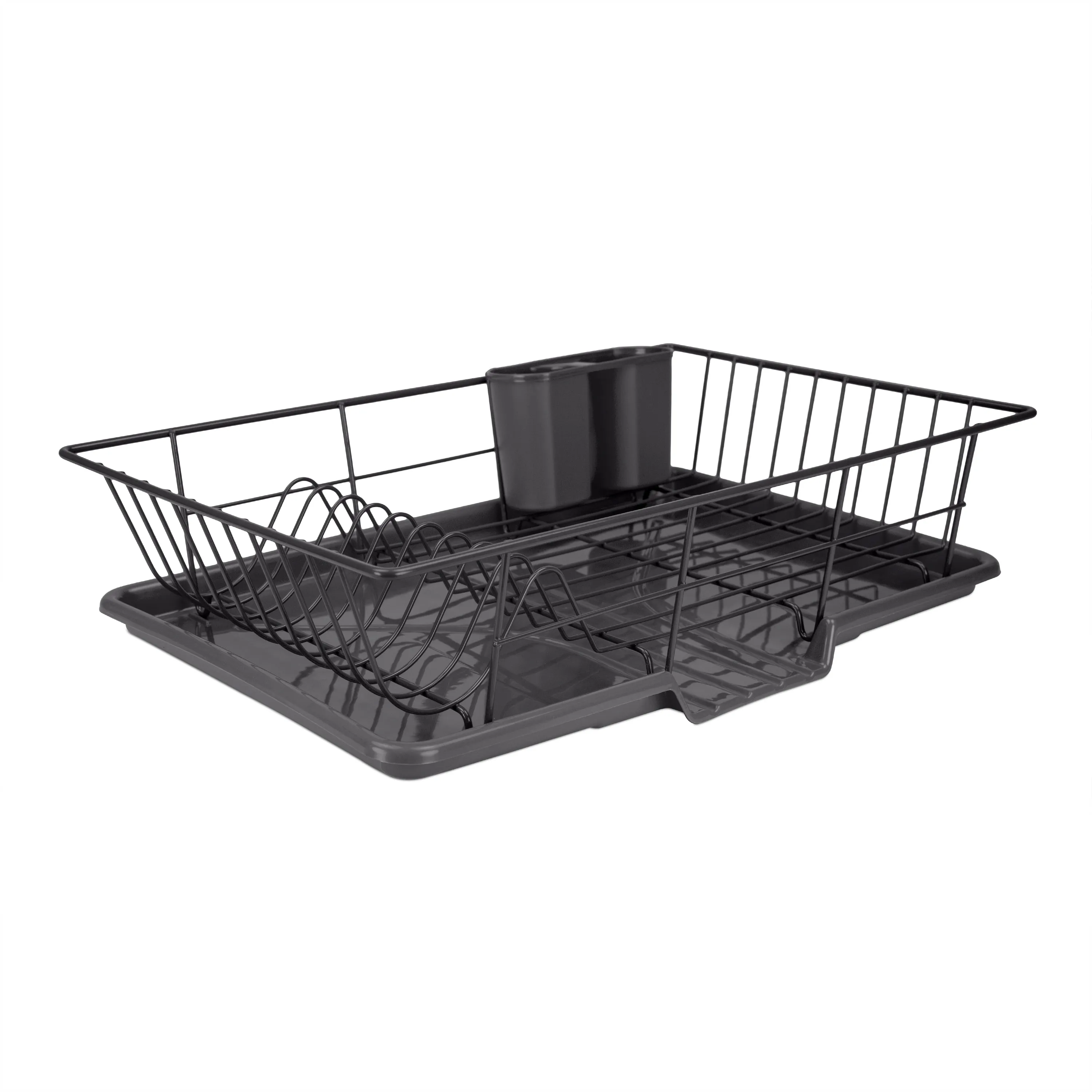 Home Basics 3-Piece Dish Drainer With Cutlery Holder, Black
