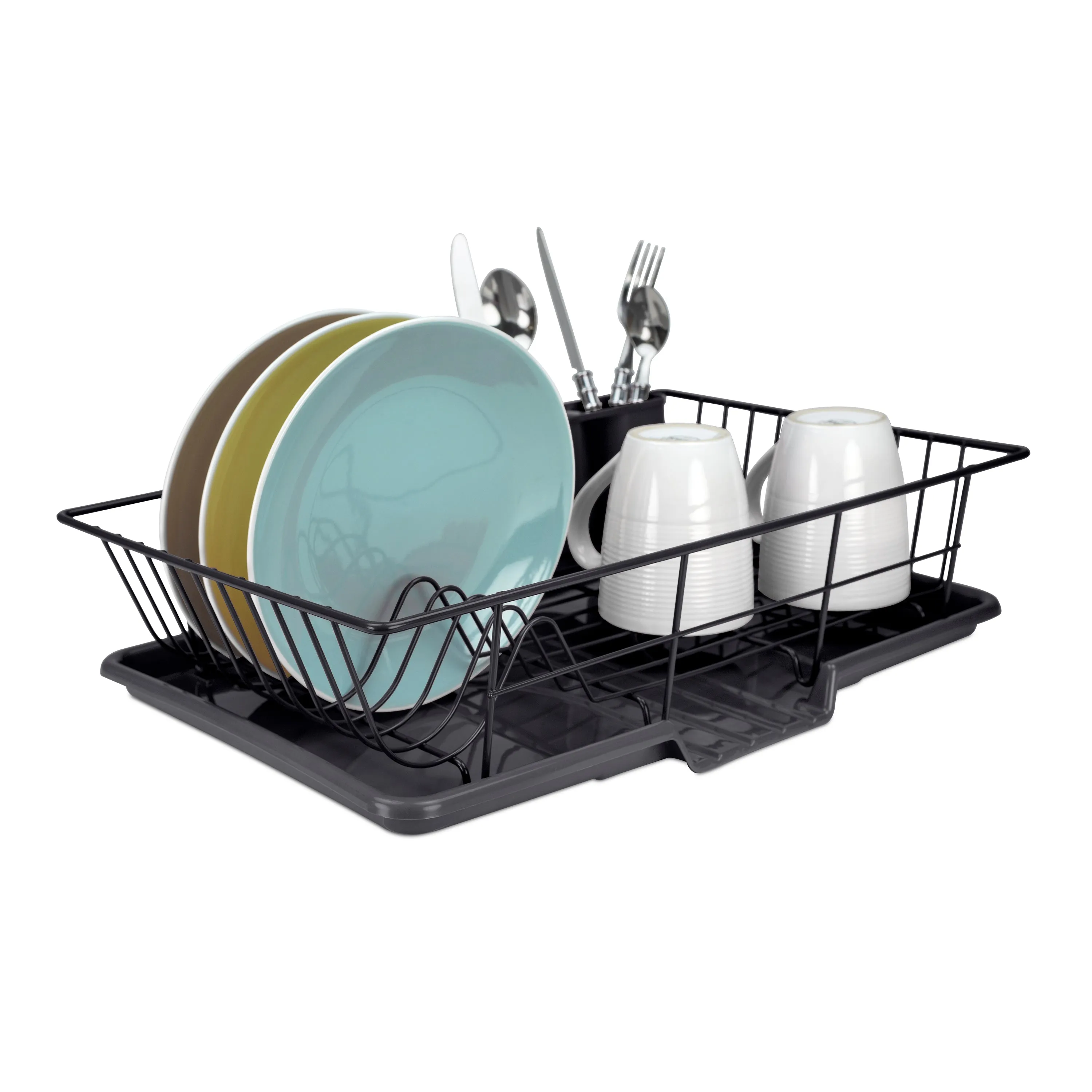 Home Basics 3-Piece Dish Drainer With Cutlery Holder, Black