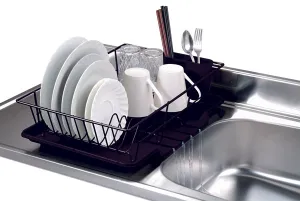 Home Basics 3-Piece Dish Drainer With Cutlery Holder, Black