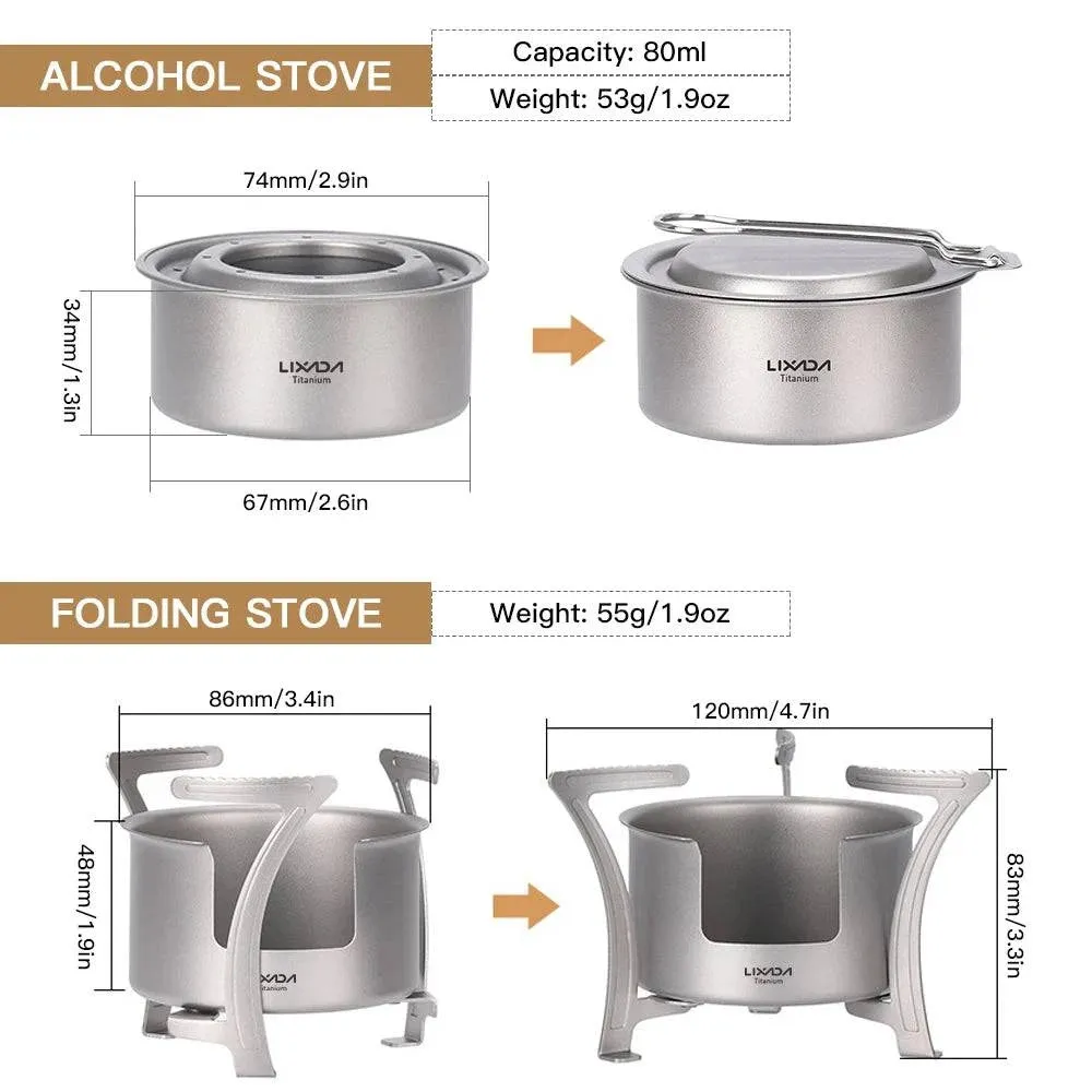 LIXADA Titanium Camping Alcohol Stove Ultralight Mini Pocket Stoves Outdoor Folding Wood Burner Pot Holder Camping Equipment