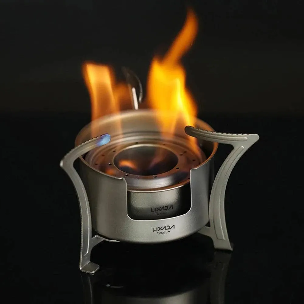LIXADA Titanium Camping Alcohol Stove Ultralight Mini Pocket Stoves Outdoor Folding Wood Burner Pot Holder Camping Equipment