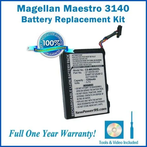 Magellan Maestro 3140 Battery Replacement Kit with Tools, Video Instructions and Extended Life Battery