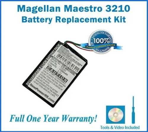 Magellan Maestro 3210 Battery Replacement Kit with Tools, Video Instructions and Extended Life Battery