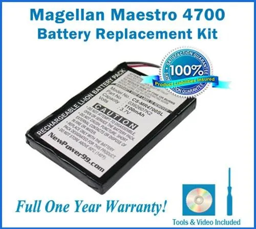 Magellan Maestro 4700 Battery Replacement Kit with Tools, Video Instructions and Extended Life Battery