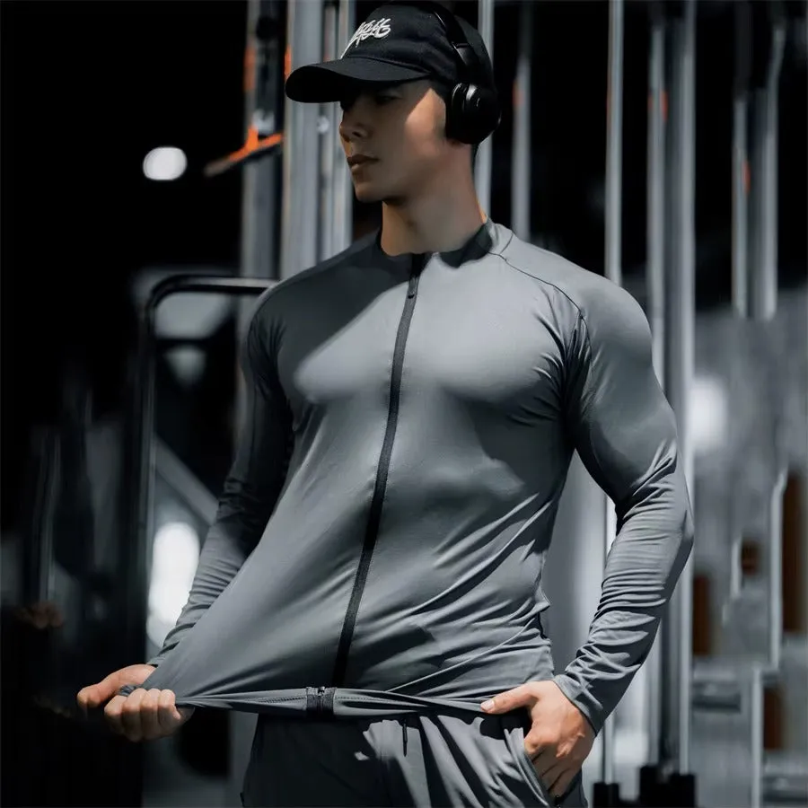 Men's Slim Fit Compression T-Shirt with Zipper, Lightweight and Breathable for Gym Workouts