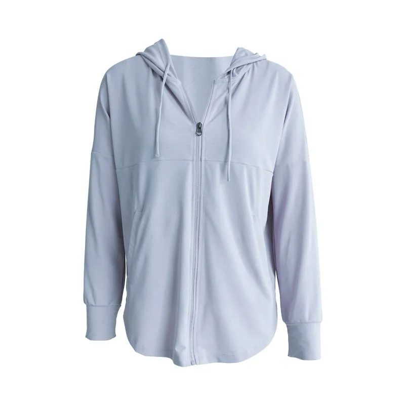 Moisture Wicking Hoodie Loose Sports Jacket Female Hooded Long Sleeve Yoga Wear