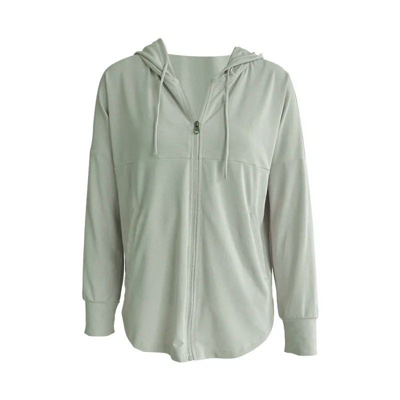 Moisture Wicking Hoodie Loose Sports Jacket Female Hooded Long Sleeve Yoga Wear