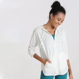Moisture Wicking Hoodie Loose Sports Jacket Female Hooded Long Sleeve Yoga Wear