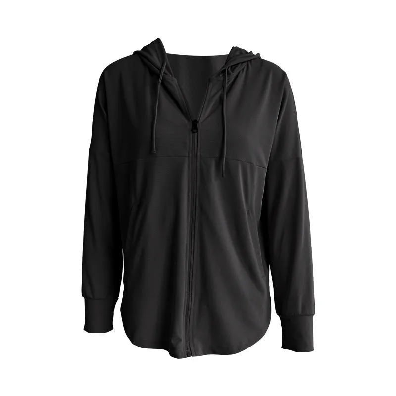 Moisture Wicking Hoodie Loose Sports Jacket Female Hooded Long Sleeve Yoga Wear