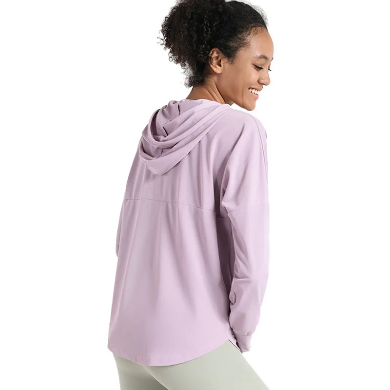 Moisture Wicking Hoodie Loose Sports Jacket Female Hooded Long Sleeve Yoga Wear