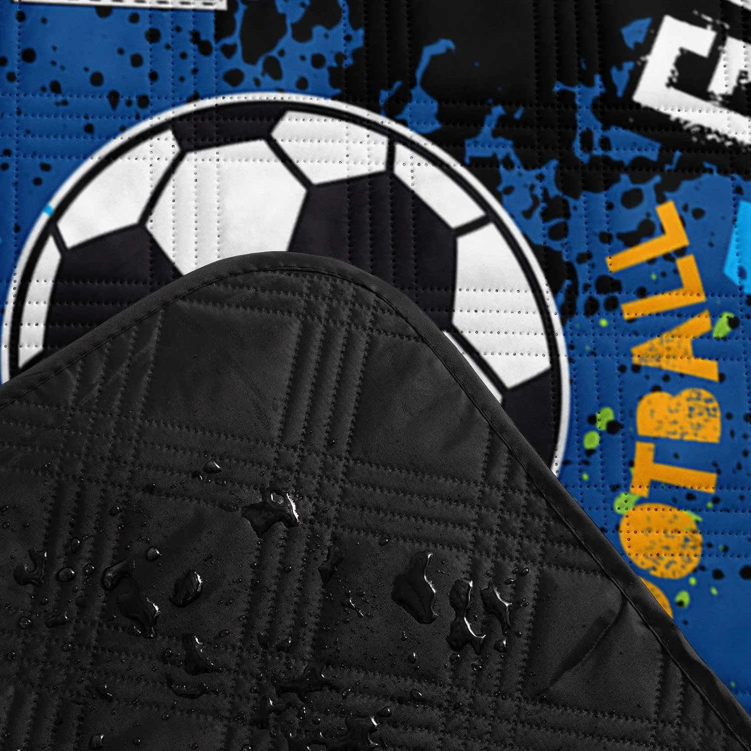 Outdoor Picnic Blanket,Portable Sandproof Waterproof Picnic Mat,Footballs Goal Time Printed Camping Beach Mat for Sand and Wet Grass Hiking (Footballs S)