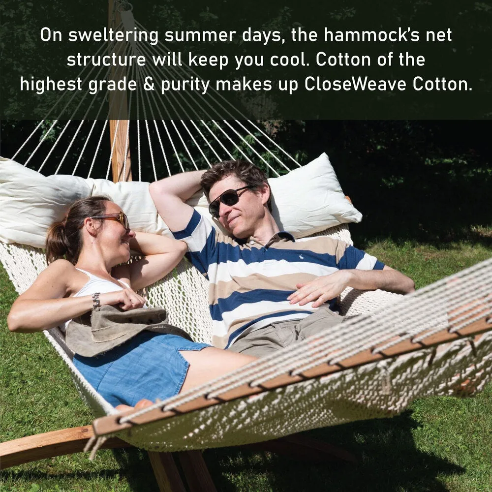 Slack Jack Closeweave Rope Hammock for 2 Person | Jhula for Adults & Kids with Hardwood Spreader Bars | Swing for Home Decor, Balcony, Patio, Garden | Includes Free Hanging Accessory (Natural)