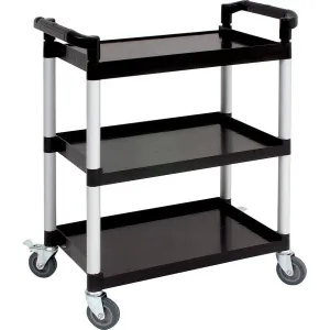 Small 3 Tier PP Catering Clearing Trolley Black Shelves