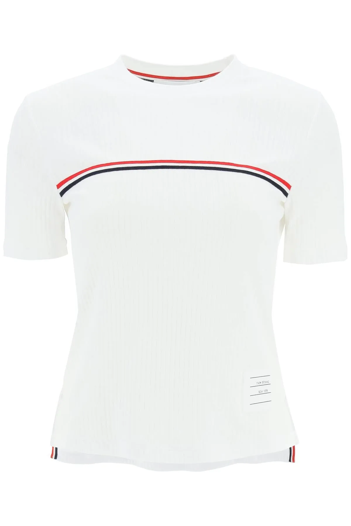 Thom browne cotton rib t-shirt with stripe detail