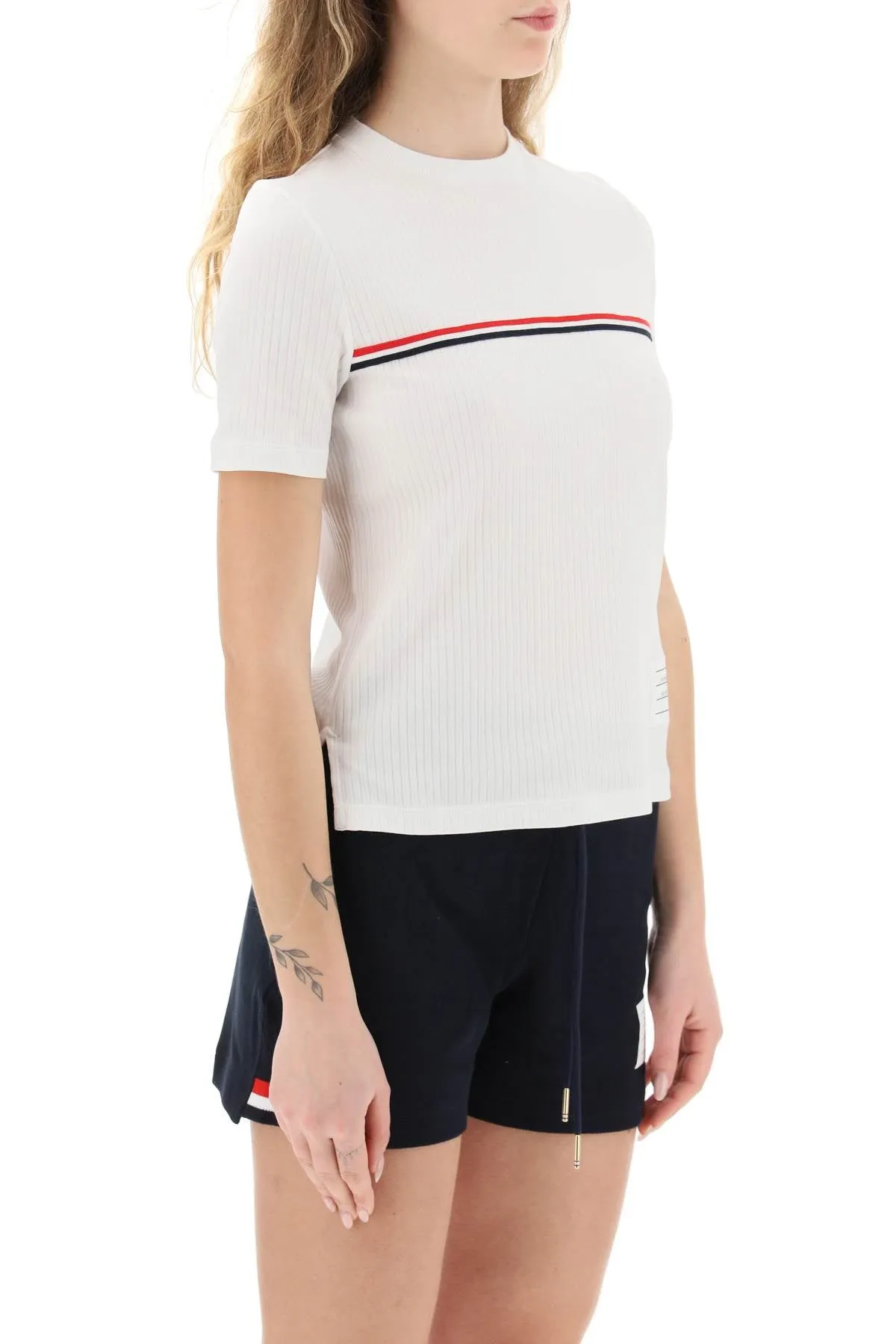 Thom browne cotton rib t-shirt with stripe detail