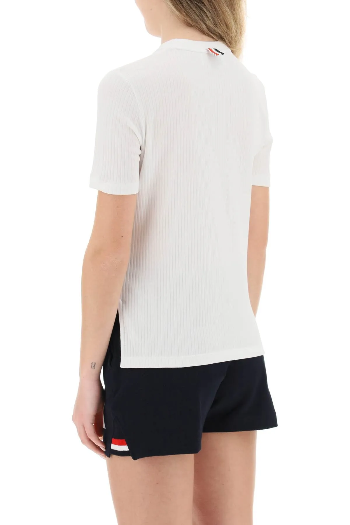 Thom browne cotton rib t-shirt with stripe detail