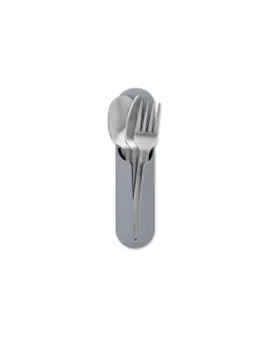 W&P Porter Stainless Steel Utensils with Silicone Carrying Case | Slate | Spoon, Fork & Knife for Meals on the Go | Portable and Compact Set